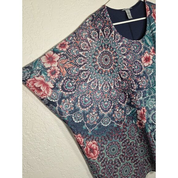 Catherines Blouse Size 0X Mesh Lined Floral Short Sleeve - Picture 2 of 6